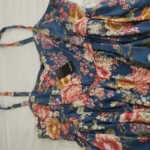 torrid Blue Floral Midi Dress with Pink & Yellow Flowers